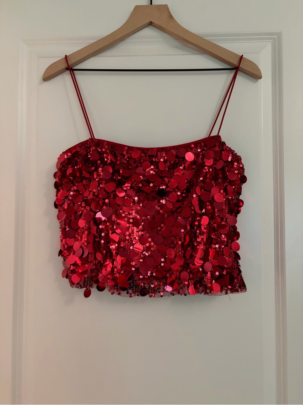 Red Sequin Crop Cami Top - Women